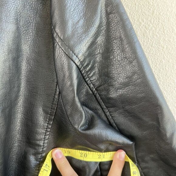 Rebecca Minkoff Mod Trench Coat Long Belted Faux Leather Jacket Size L Lined - Picture 13 of 13